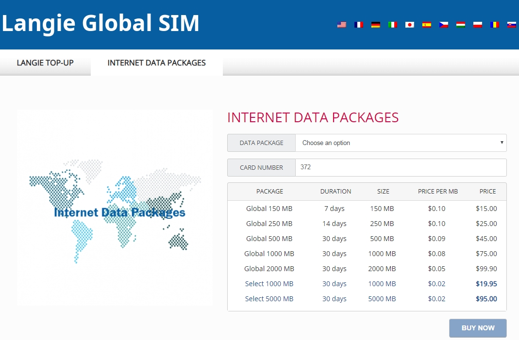 Πακέτα δεδομένων Διαδικτύου με κάρτα SIM Langie Global 3G